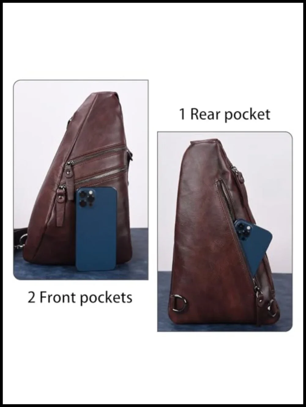 Leather Sling Bag Crossbody Backpack Adjustable Strap Unisex